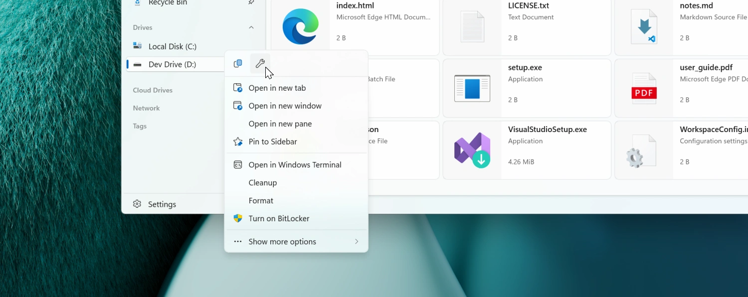 Right click context menu