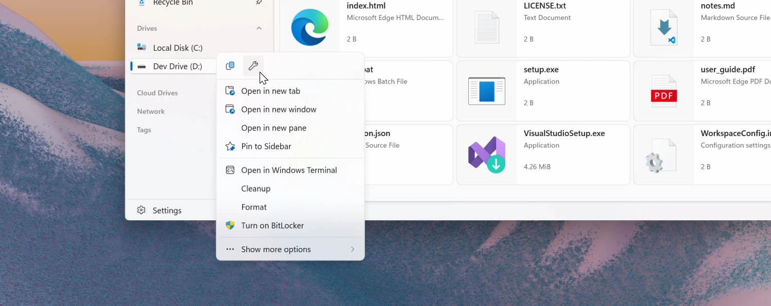 Right click context menu
