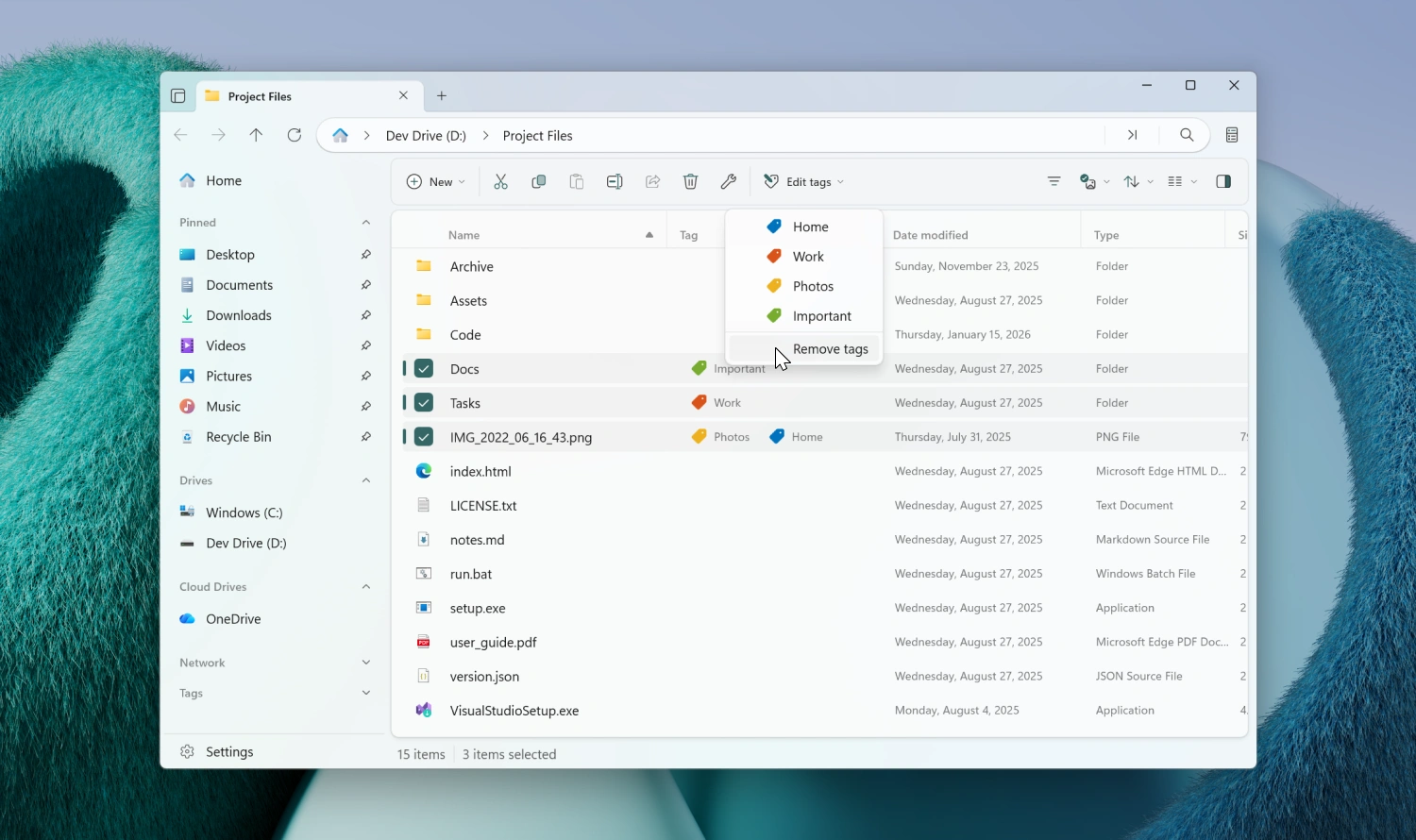 Remove tags menu option