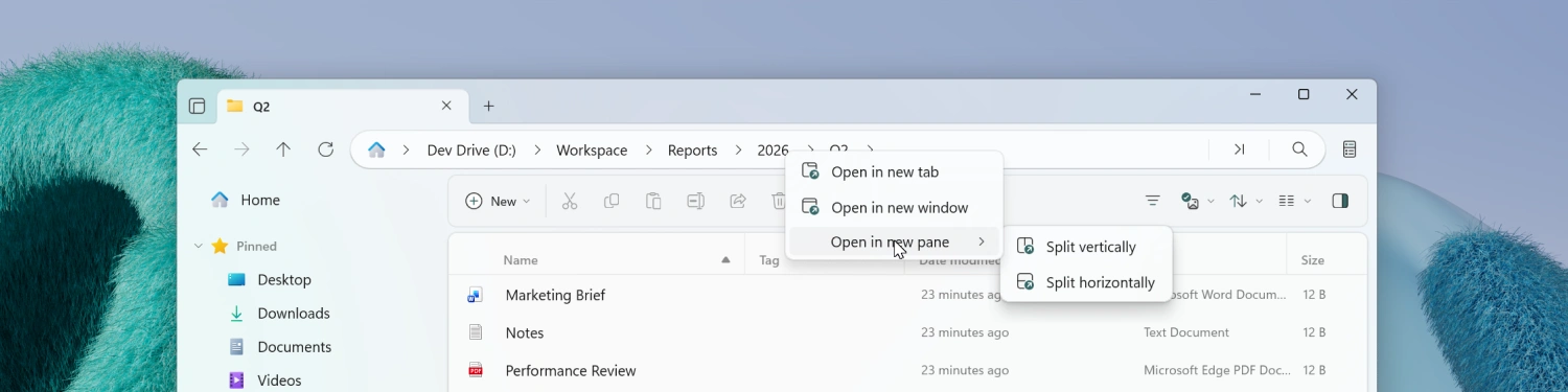 Breadcrumb context menu