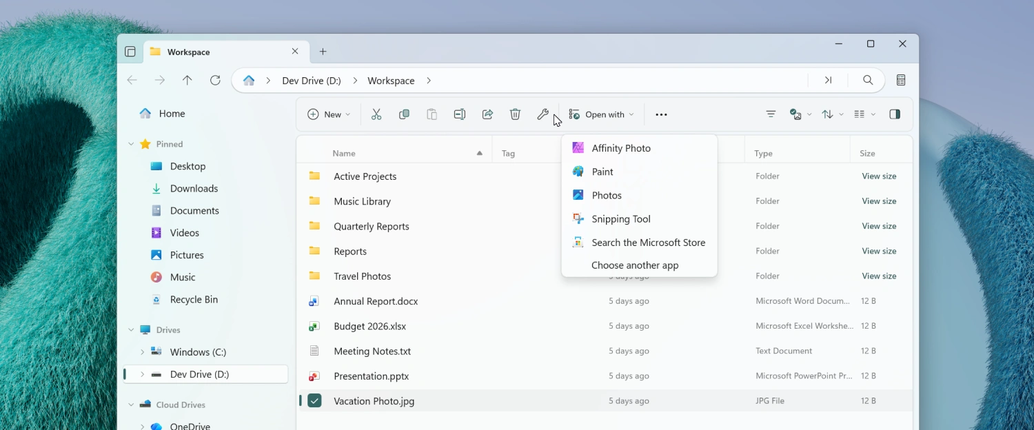 Open With toolbar flyout