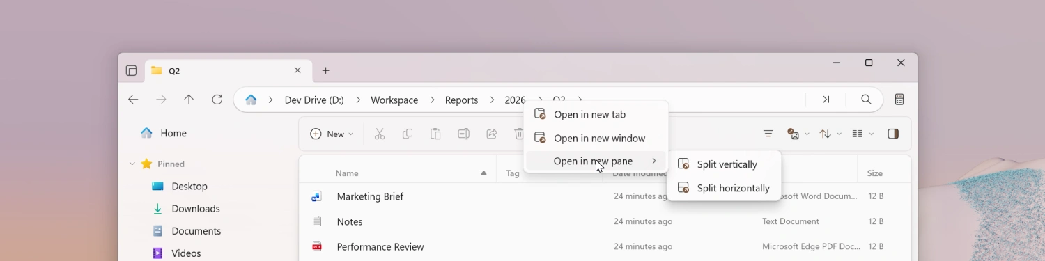 Breadcrumb context menu