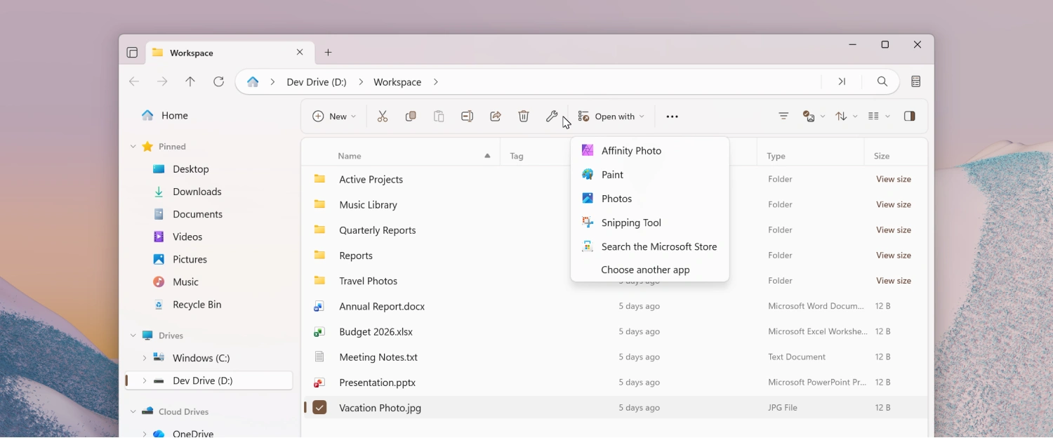 Open With toolbar flyout
