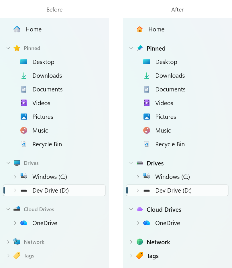 Sidebar icons before and after